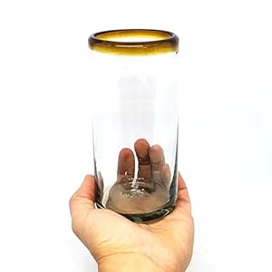 Amber Rim 20 oz Tall Iced Tea Glasses, set of 6, Mexican Handmade Glassware, Recycled Glass, Lead & Toxin Free (Tall Iced Tea) Amber Rim 20 oz Tall Iced Tea Glasses set of 6 Mexican Handmade Glassware Recycled Glass Lead Toxin Free Tall Iced Tea