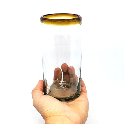 Amber-Rim-20-oz-Tall-Iced-Tea-Glasses-set-of-6-Mexican-Handmade-Glassware-Recycled-Glass-Lead-Toxin-Free-Tall-Iced-Tea Amber Rim 20 oz Tall Iced Tea Glasses set of 6 Mexican Handmade Glassware Recycled Glass Lead Toxin Free Tall Iced Tea