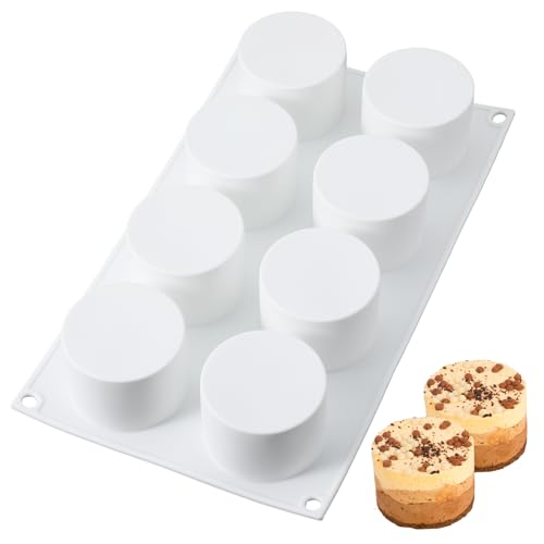 Piriuuo Cake Puck Mold Set, Silicone Molds for Baking 8-Cavity Round Mini Cheesecake Molds Flat Cake Pop Mold for DIY Cakepucks Cakes Cores Cookie Chocolate Desserts Making