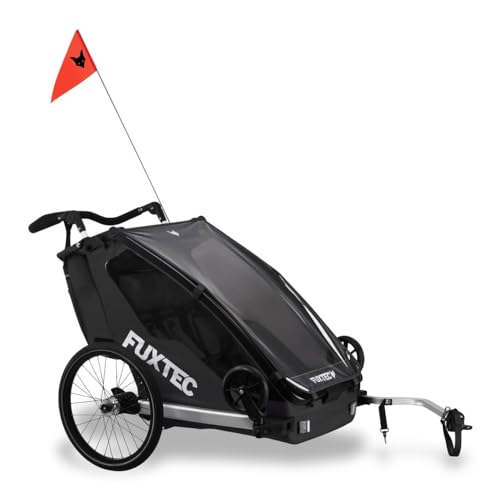Fuxtec Fahrradanhänger Sportfux mit 2 Sitzplätzen, Hecktasche mit Reflektoren, Schiebegriff, Regen- und Sonnenschutz, faltbar, Schwarz FX-FA1 Fuxtec Fahrradanhänger Sportfux mit 2 Sitzplätzen, Hecktasche mit Reflektoren, Schiebegriff, Regen- und Sonnenschutz, faltbar, Schwarz FX-FA1