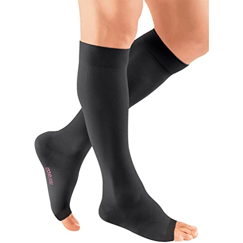 Image of Mediven Men & Women Plus Knee High 30-40 mmHg Compression Sock Open Toe | Open toe graduated knee high socks with silicone top band, opaque coverage, and firm 30-40 mmHg support.