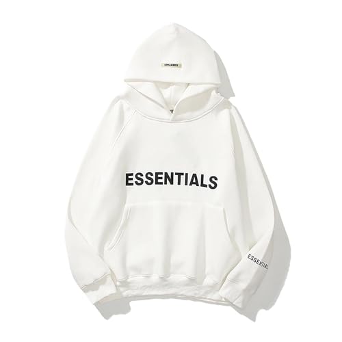 Unisex Fleece Hoodie, 3D Letters Pasted Design, Double-Line Streetwear Pullover(White,XXL)