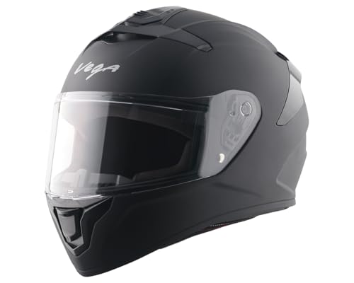 Vega VF 10 Turbo Solid Full Face Riding Helmet with Matte Shell, Shock-Absorbing Liner, Lightweight Build, Aerodynamic Fit, Ventilated Interior, Comfortable Fit, and Modern Dull Black Styling Dull Black M