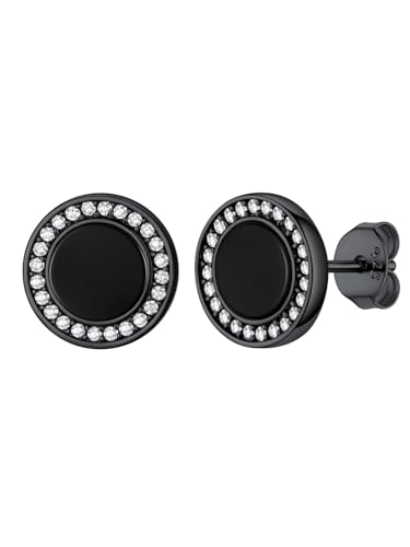 Womens Sterling Silver Earrings 6mm Black Onyx Stud Earrings with Small Cubic Zirconia Trendy Vintage Birthstone Earrings Jewelry Gift for Women Her