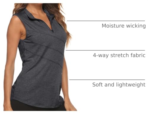 Image of Koscacy Women's Sleeveless Golf Tennis Polo Shirts Zip Up Dry Fit Workout Tank Tops Athletic Shirt