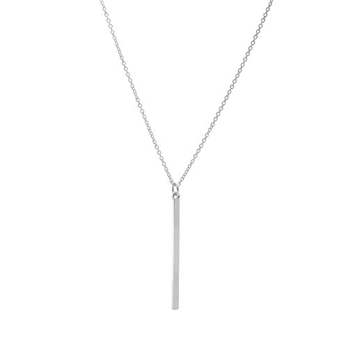 chelseachicNYC Tiny Jewel Minimal Simple Vertical Bar Necklace Silver