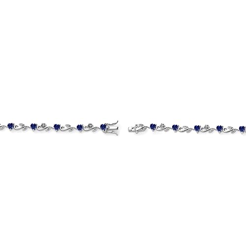 Gem Stone King 925 Sterling Silver Heart Shape Blue Created Sapphire and White Lab Grown Diamond Greek Vine Flower Tennis Bracelet For Women (5.04 Cttw, 7.5 Inch)4