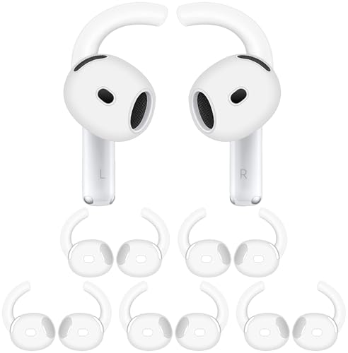 IiEXCEL 5 Pairs AirPods 4 Ear Hooks Wingtip, Replacement Silicone Wings Sport Earhooks Ergonomic Design Wing Tips Holder Non-Slip Anti-Slip Comfortable Accessories Compatible with AirPods 4th - White