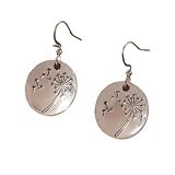DIAMANTIO Pendientes colgantes de plata con diente de león para mujer, chapados en oro de 18 quilates, aretes de disco redondos grabados ligeros, inspirados en la naturaleza, regalo de joyería bohemia