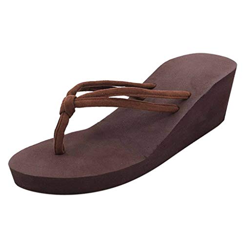 Sandals Women's Plain Non-Slip Feet Flip Flops High-Heeled Wedges Beach Blue Size: 1