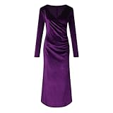 Foweknow Vestido de terciopelo para mujer, estilo bodycon, largo, con cuello en V, para fiestas, de manga larga, sexy, maxi, elegante, estrecho, de cóctel, de ocio, de moda, de noche, de lápiz, para
