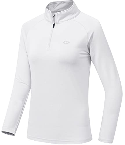 JINSHI Women Golf Pullover Women Golf Shirts Collared Activewear Tops, Quarter Zipper Blouse for Bike Rides,Workout,Boating White, XXL