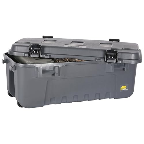 Image of Plano 3 Pack Storage Trunk with Wheels, Gray, Lockable Storage Box, Airline Approved Sportsman Trunk, Hunting Gear and Ammunition Bin, Heavy-Duty Containers for Camping, 108-Quart