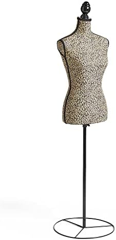 BTFY Mannequin Female - Velvet Dressmakers Tailors Dummy UK Size 8/10 - Decorative Dress Form Body w/Black Metal Stand & Adjustable Height - Seamstress Model for Shop Display - Leopard Cheetah Print