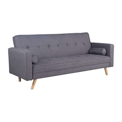 SHIITO - Sofá Cama Estilo Nórdico de 3 Plazas - 206 x 75 x 89 cm - Modelo Tokio - Incluye 2 Cojines - con Sistema de Apertura Clic-Clac - Gris Marengo