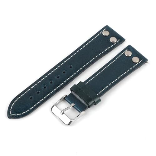 Bracelet de montre en cuir véritable vintage et rivets pour hommes style rétro de 20 mm