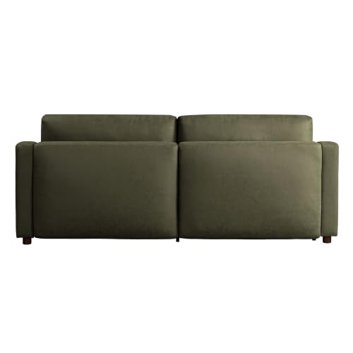 Image of Serta Glendale 90.2 inch Queen Size Wall-Hugging Convertible Sofa, Dreamcoil Comfort, Vegan Suede Fabric, Olive