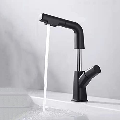 Robinet de lavabo de salle de bain avec pulvérisateur extractible 2 modes laiton