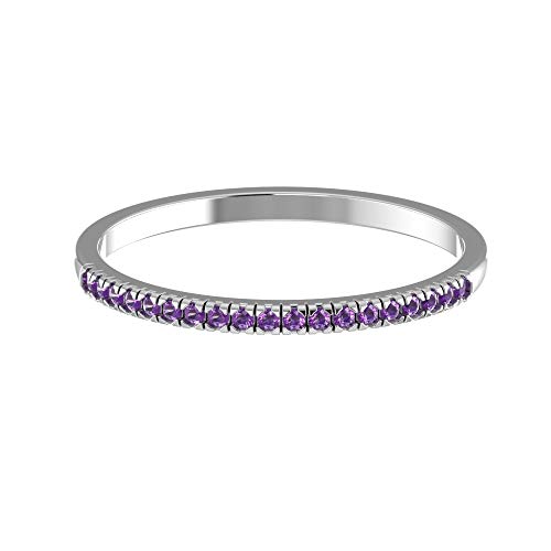 Elegant Touch Round Cut Purple Amethyst Band Ring Half Eternity Ring For Womens Wedding & Engagement Ring 14K White Gold Plated (Ring Size-5.5) #TOP1