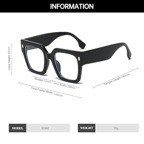 YAMEIZE Oversize kwadratowe okulary niebieskie światło - okulary blokujące niebieskie światło okulary komputerowe grube oprawki, Jasnoczarny - obrazek 3