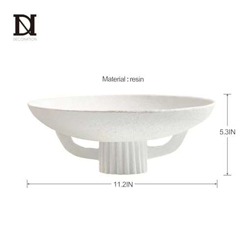 White Resin Decorative Bowl for Boho Modern Home Decor, 11.2\" Large Elegant Pedestal Kitchen Fruit Bowl/Key Holder/ Potpourri for Entryway Table, Coffee Table, Dining Room,Table Centerpiece Bowl