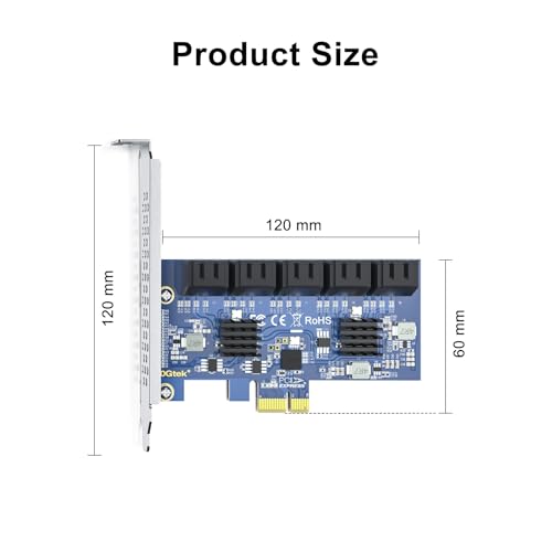 10Gtek 10-Port PCIe SATA Expansion Card, SATA3.0 6Gbps Controller with 10x SATA Cables, JMicron JMB582 Chipset, Supports Non-RAID HDD/SSD, Includes Full-Height Bracket, Fits PCIe x1/x4/x8/x16 Slots by 10Gtek - Image 3