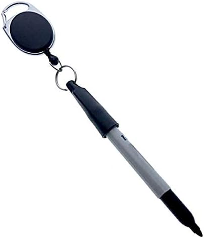 Retractable Pen Reel for Thick Markers & Carpenter Pencils - Carabiner Clip for Apron, Belt Loop or Bag Strap - Great Gift for Baristas, by Reel-N-Rite (1 Single Item, Black)