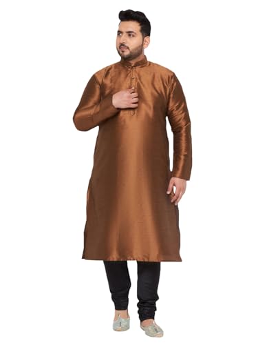 Image of Vastramay Plus Men's White Silk Blend Kurta Pyjama Set VPLUSMKWH001nPBL 44 | Independence Day