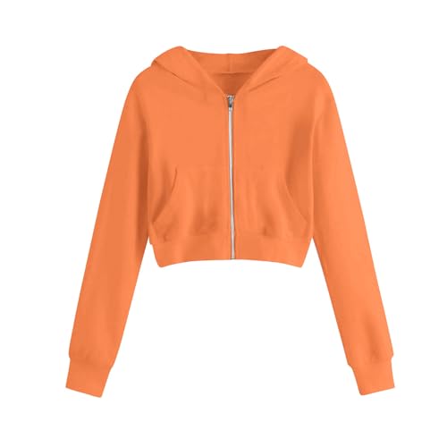 duxyoz Kids Hoodies for Girls Crop Top Children Plain Hoodie Tops Soft Anti-Pilling School Uniform Sweatshirt Active Hooded Pullover Orange 11-12 Years