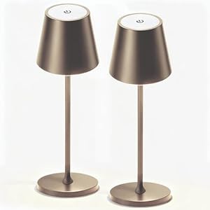 2 Pack Cordless Table Lamp,Portable LED Desk Lamp, 5200mAh Battery Operated, 3 Color Stepless Dimming Up, for Restaurant, Bedroom, Bars, Outdoor Party, Camping, Coffee Shop Night Light Brass