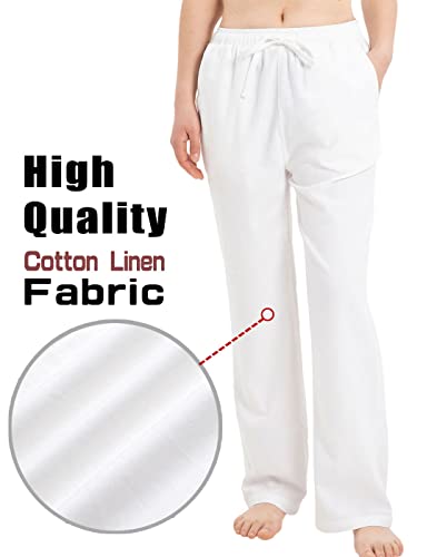 Bonnorth Womens Boho Summer Baggy Palazzo Pants For Women Workout Wide Leg Loose Pants For Women Beach Linen Solid Casual Pants White L #TOP1