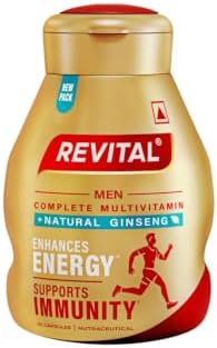Revital H Multivitamin For Men (60 Capsules) With Natural Ginseng, Zinc, 10 Vitamins & 8 Minerals For Daily Energy, Stamina & Immunity (packaging may vary)