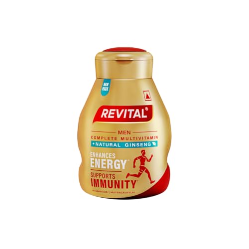 Revital H Multivitamin For Men (60 Capsules) With Natural Ginseng, Zinc, 10 Vitamins & 8 Minerals For Daily Energy, Stamina & Immunity (packaging may vary)