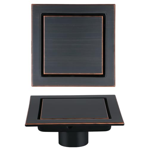 RANDOM Oil Rubbed Bronze Shower Drain Square with Removable Tile Insert Shower Drain Cover and Hair Strainer SUS 304 Stainless Steel 6 inch Shower Floor Drain