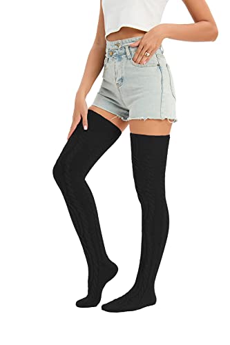 Image of YELAIVP Women's Thigh High Socks Over Knee Cable Knit Boot Stockings Winter Long Warm Leg Warmers
