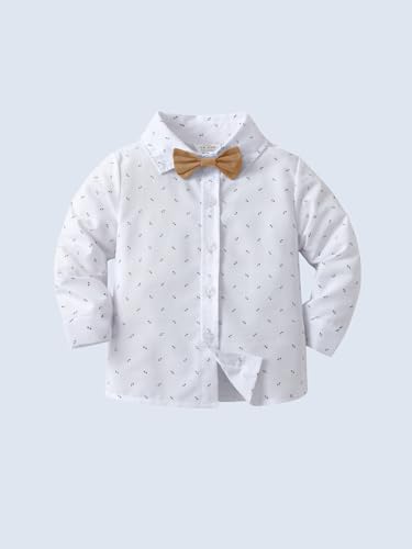 Image of Boarnseorl Baby Boys Pants Sets, Infant Long Sleeve Shirt + Pants + Bow Tie + Suspenders Outfits