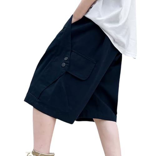 Boys Wide Leg Cargo Shorts Elastic Waist Casual Knee Length Short Pants Toddler Kids Fashion Summer (Black, 11-12 Years)