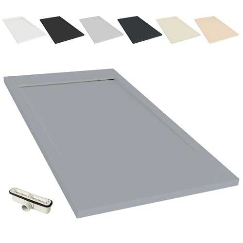 NEBADOON | Plato de Ducha Modelo Venecia - Plato Ducha Resina con Textura Pizarra - Disponible en Varios Colores y Medidas - Gris (RAL 7040) 70x140 cm - Incluye Válvula Desagüe y Rejilla.
