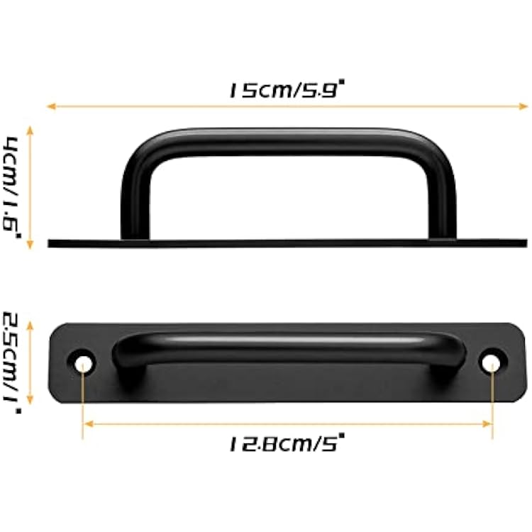 Piutouyar 2 Pack Aluminum Alloy Sliding Barn Door Handle, 128mm / 5 Inch Hole Center Gate Door Handle, Closet Door Pulls with Plate for Kitchen, Cabinet, Bathroom, Closet, 5.9 Inch Long(Black)