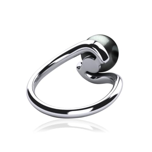 Tahitian Black Pearl Ring for Women 18 White Gold Plated Tessa Ring, AAA Quality Handpicked Nature 10mm Black Pearl, Size 5-94