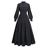 Nuoqi Black Victorian Dress for Women Long Sleeve Edwardian Dress Gothic Medieval Renaissance Costume XL