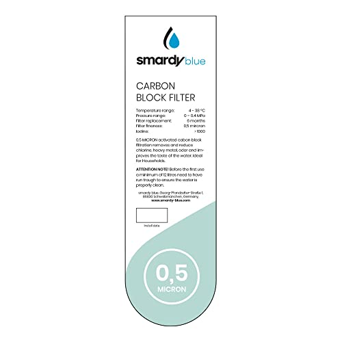 smardy blue Premium CTO-10 0,5μm Ersatzfilter CTO Aktivkohle-Block-Filterpatrone 10 Carbon Block 0,5 Micron 10 Zoll Kartusche für Umkehrosmose Osmoseanlage Wasserfilter Auftischfilter