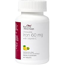 Bariatric Advantage Chewable Iron 60 mg with Vitamin C for Increased Absorption and Utilization, Easily Digestible for Gastric Bypass and Sleeve Gastrectomy Surgery Patients - Lemon Lime, 90 Count
