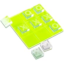 Bey-Berk Vince Acrylic Tic Tac Toe Game Neon Yellow, 8" x 8" Board with Clear X and O Cubes, Modern Coffee Table Accent