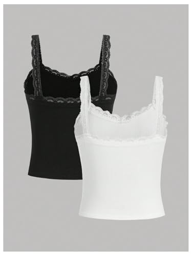 Girl's Lace Tank Tops Ribbed Knit Sleeveless Basic Tank Shirts Cute Camisole Tops2