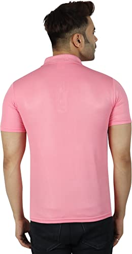 Image of Regular Fit Solid Men Polo Neck Collar T-Shirt Pack of 1 Pink
