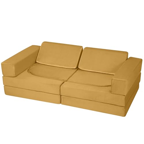 MeMoreCool Spielsofa Schlafsofa Kinder, Schaumstoff Soft Bausteine Couch, Fancy Spielsofa einen aufregenden Indoor-Spielplatz für das Kinderzimmer, Kuschelecke ideal für Kinder, Gelb
