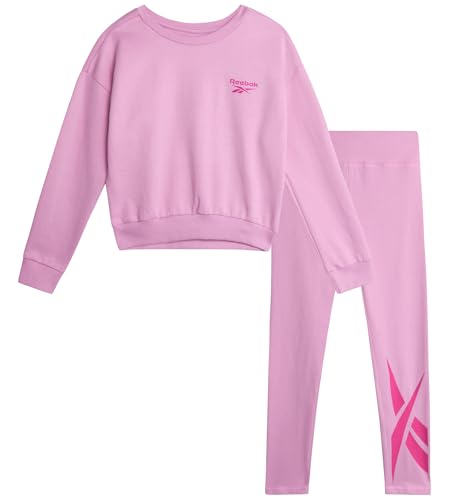 Reebok Girls Pants Set - 2 Piece Lightweight Long Sleeve Shirt and Girls Leggings Outfit - Breathable Athletic Outfits