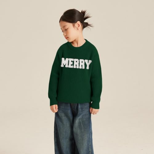 Image of CM C&M WODRO Girl's Merry Sweater Christmas Knit Crewneck Long Sleeve Pullover Cute Holiday Jumper Tops 7-11 Years