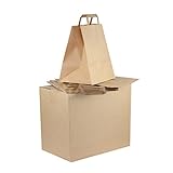 250 Stück Papiertragetaschen 32+22 x 25 cm | Papiertüten mit Henkel Geschenktüten | Geschenktüte Kraftpapier Tüten | Papiertüte Tragetasche Papiertaschen (32+22 x 25 cm - 250 Stück, Braun)